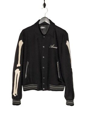 Amiri Black Wool Bones Varsity Jacket